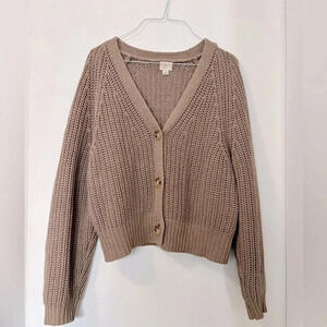 A New Day Tan Ribbed Buttoned Long Sleeve Top